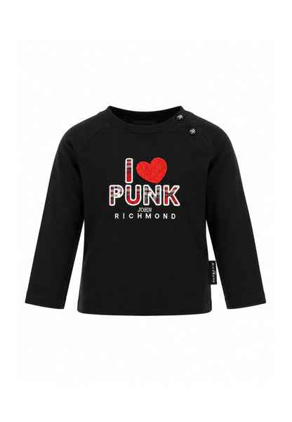 John Richmond tshirt nera a maniche lunghe con motto centrale Bambine e ragazze ria26085ts.ne_