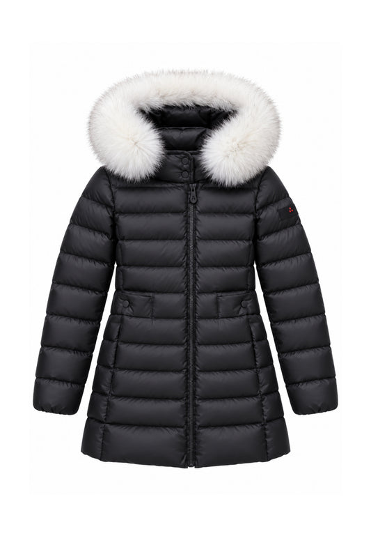Peuterey GIUBBOTTO NERO LUNGO TRAPUNTATO CON DETTAGLIO PELLICCIA Bambine e ragazze SERIOLA MQN 05 FOX FUR KID.NE_