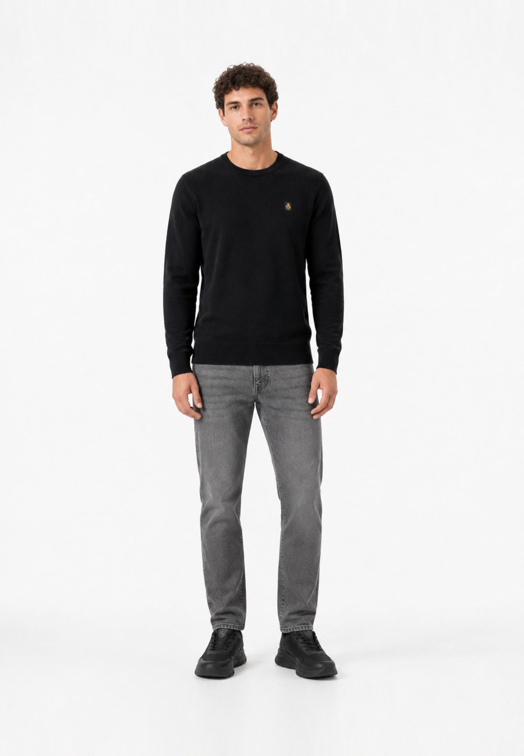 REFRIGIWEAR MAGLIONE NERO IN LANA SAGOMATO CON MINI LOGO RICAMATO Uomo BENNET PULLOVER.NE_