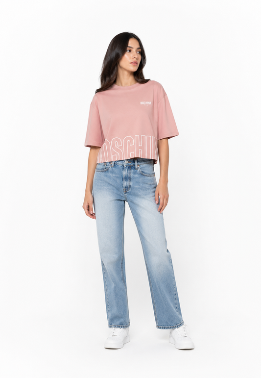 Moschino tshirt rosa donna crop logo lettering