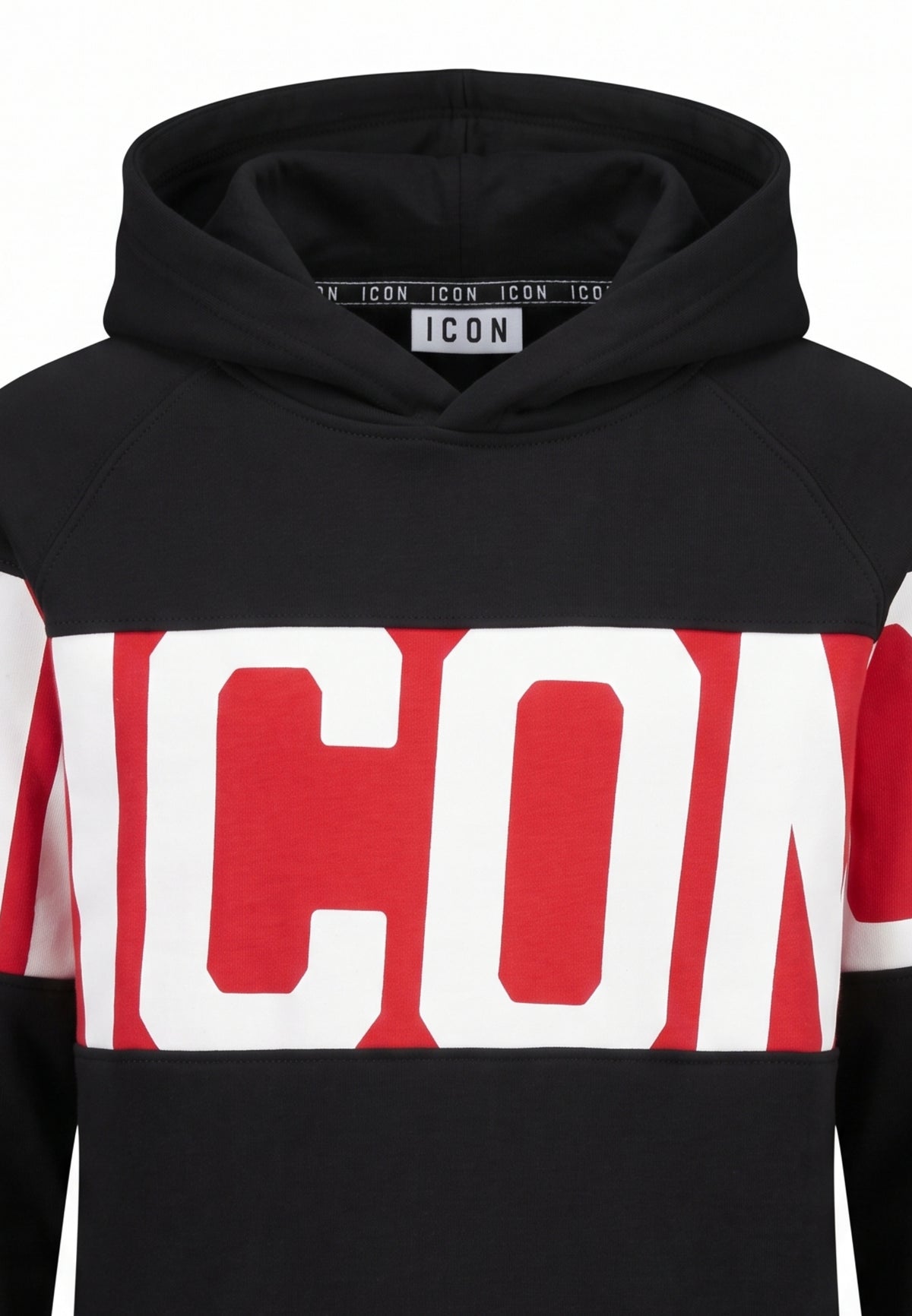 ICON FELPA NERO CON CAPPUCCIO CON BANDA ROSSA CENTRALE Bambini e ragazzi IBSW001383.NE_