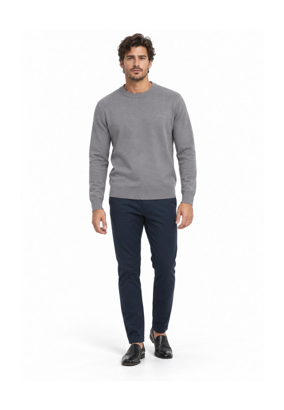 John Richmond maglia GRIGIA IN LANA RASATA CON MINI LOGO Uomo uma26169ma.grig_