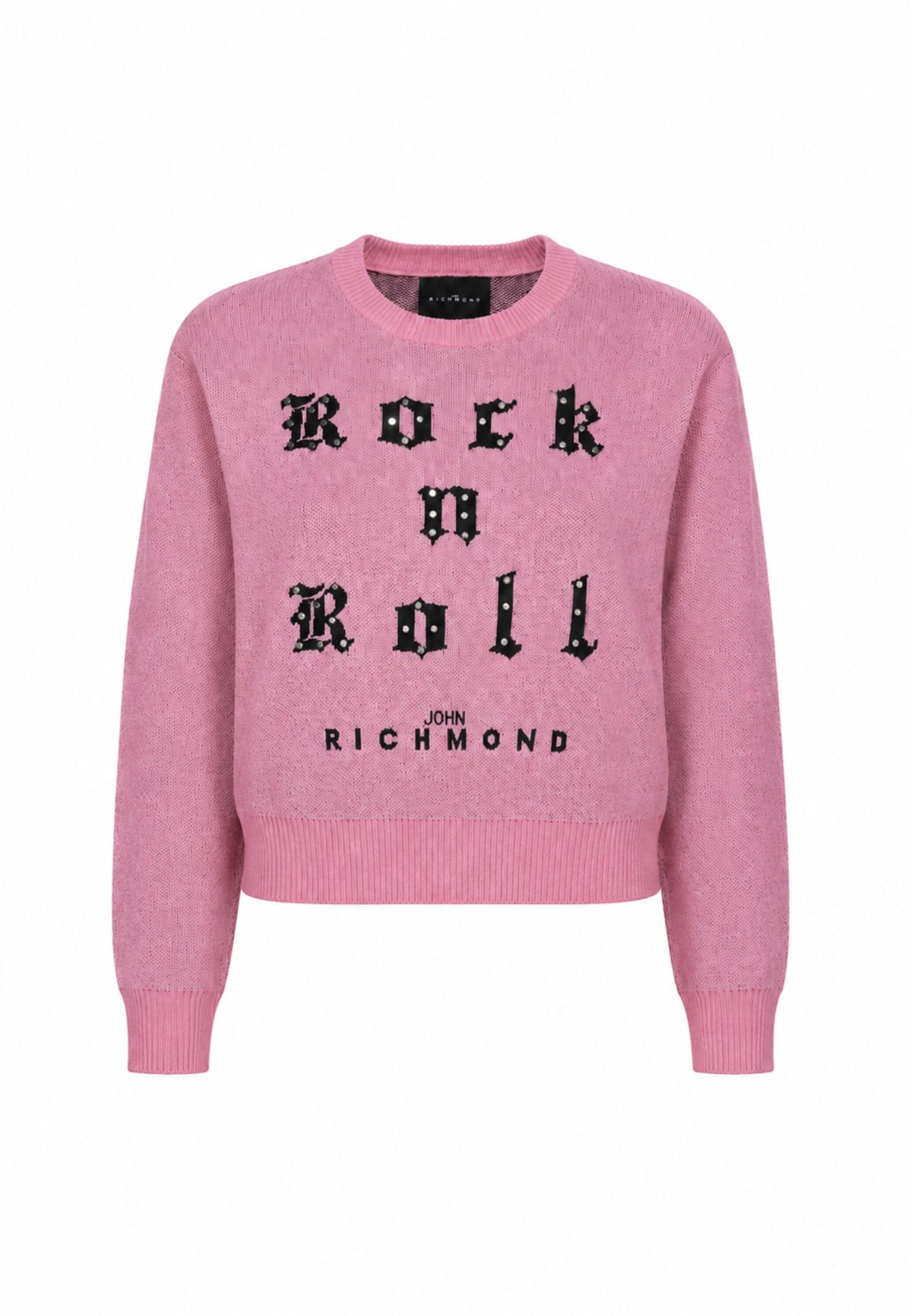 John Richmond maglione rosa crop bambina con scritta e strass Bambine e ragazze rga26061ma.rosa_
