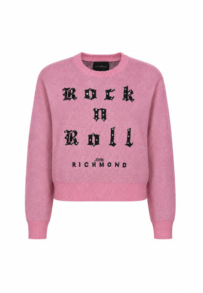 John Richmond maglione rosa crop bambina con scritta e strass Bambine e ragazze rga26061ma.rosa_