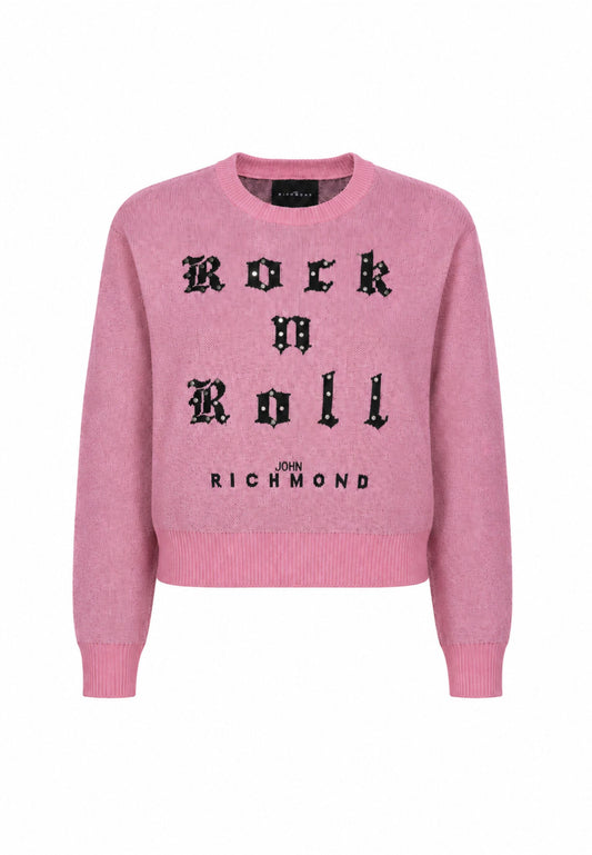 John Richmond maglione rosa crop bambina con scritta e strass Bambine e ragazze rga26061ma.rosa_