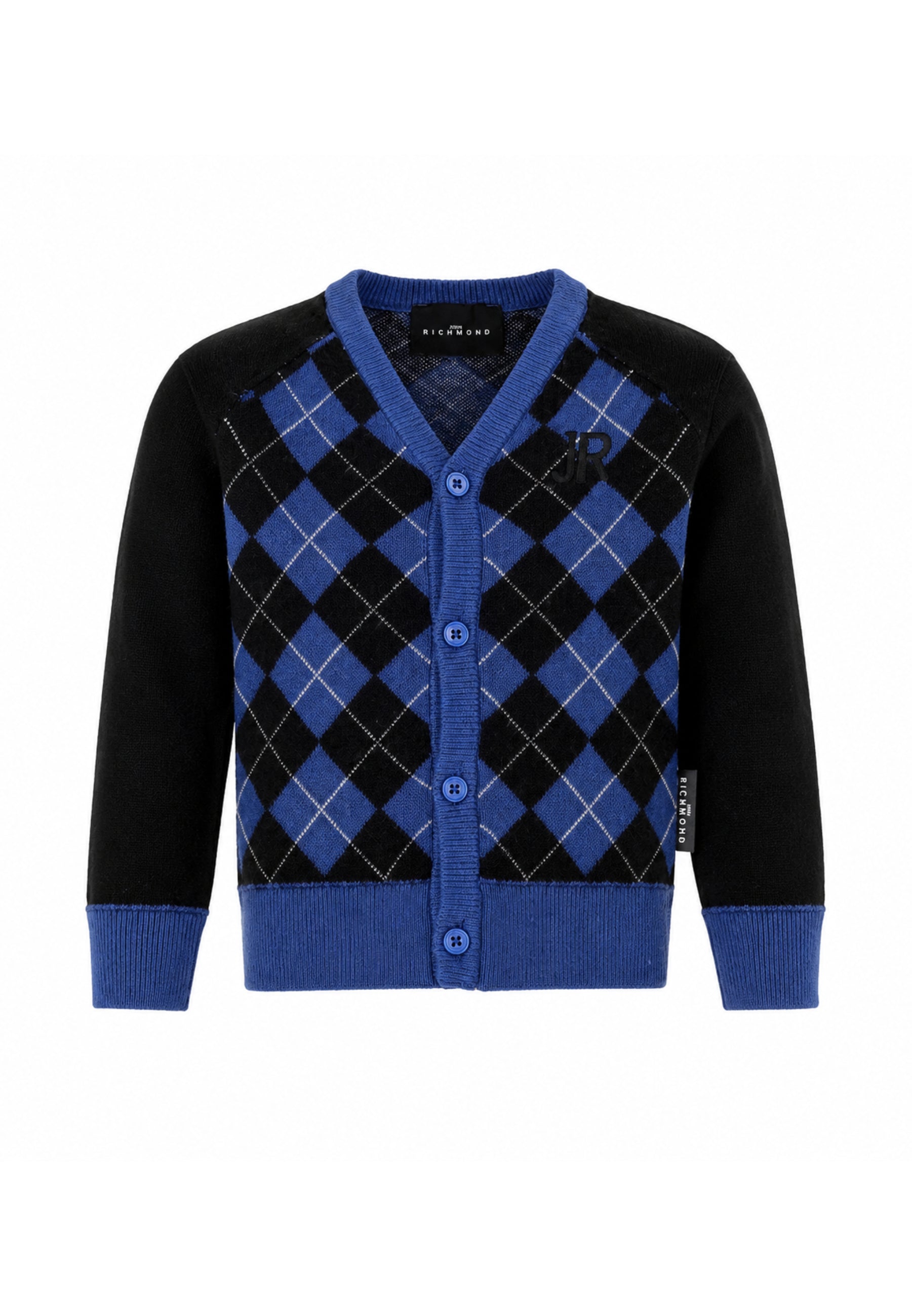 John Richmond Cardigan ROYAL A QUADRI CON MANICHE A CONTRASTO Bambini e ragazzi ria26114cd.royal_