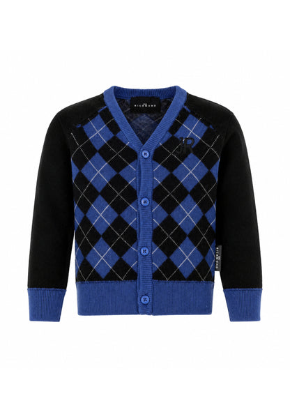 John Richmond Cardigan ROYAL A QUADRI CON MANICHE A CONTRASTO Bambini e ragazzi ria26114cd.royal_