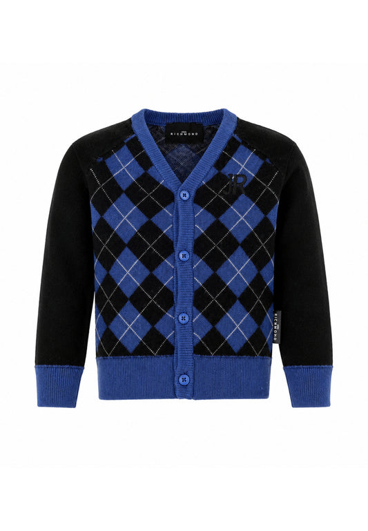 John Richmond Cardigan ROYAL A QUADRI CON MANICHE A CONTRASTO Bambini e ragazzi ria26114cd.royal_