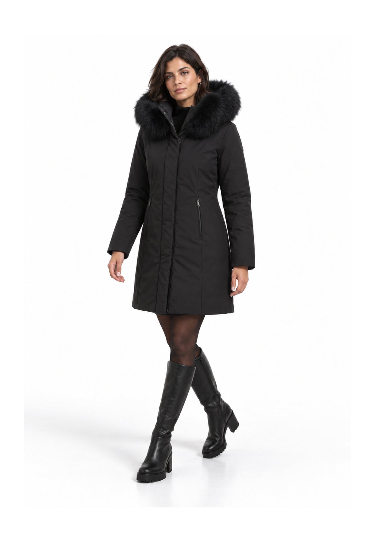 REFRIGIWEAR GIUBBOTTO NERO CON CAPPUCCIO E PELLICCIA Donna LADY TECH FUR JACKET.NE_