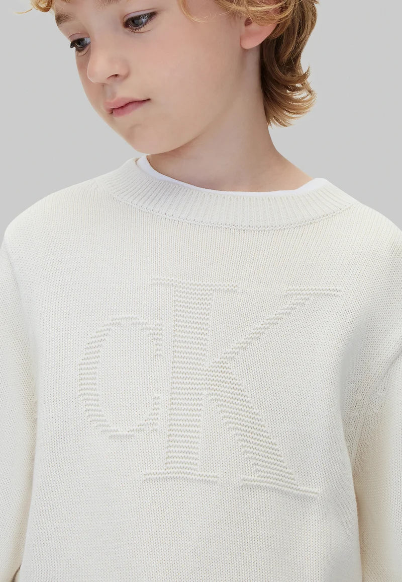 CALVIN KLEIN maglioncino PANNA CON LOGO CK TONO SU TONO Bambini e ragazzi lvcfjf048cks.panna_