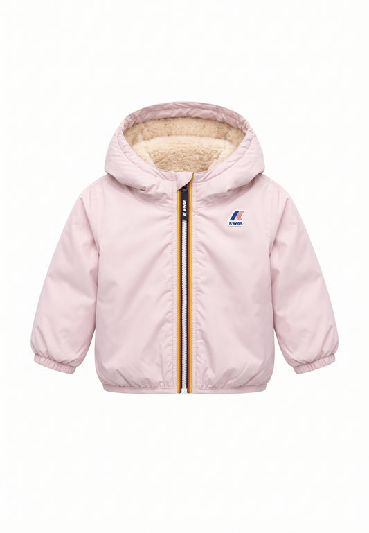 Kway giubbotto rosa con cappuccio imbottito per bambina e neonata