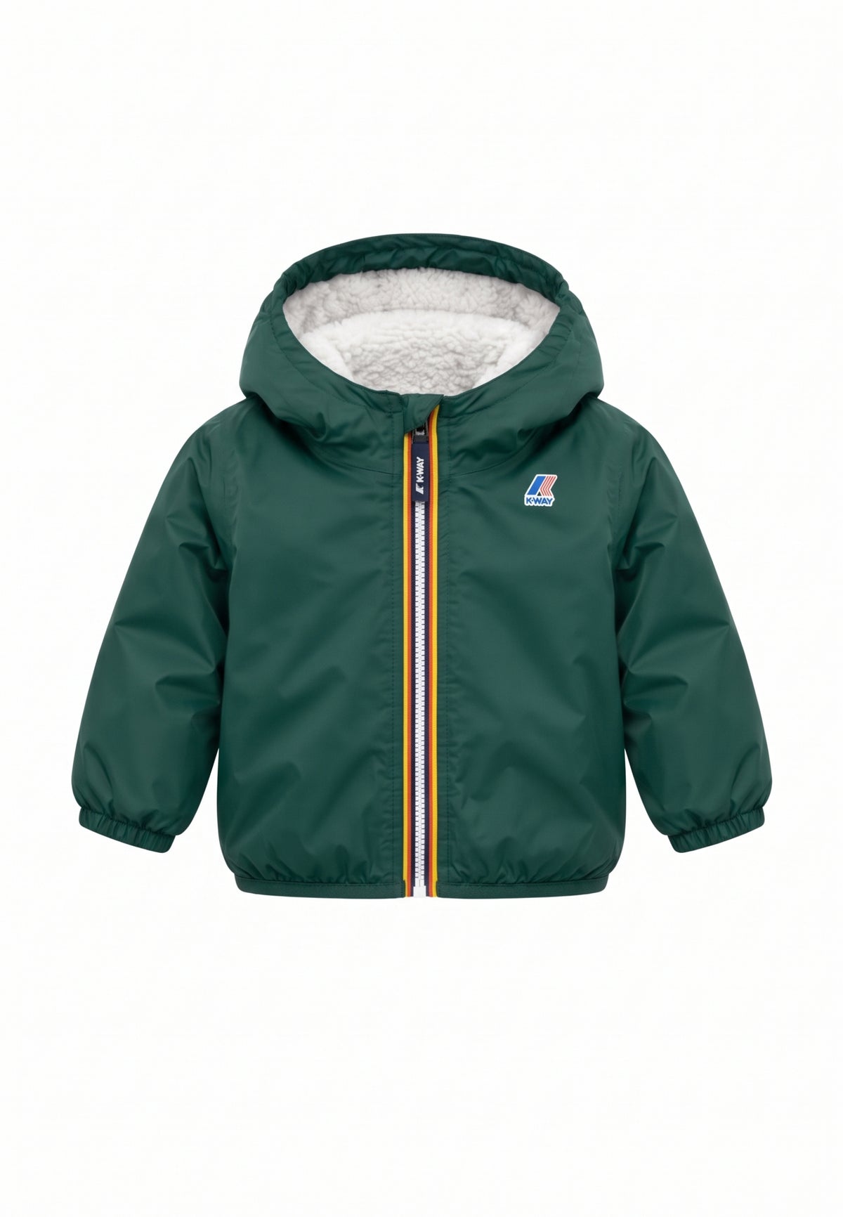 Kway giubbotto verde con cappuccio imbottito per bambino e neonato