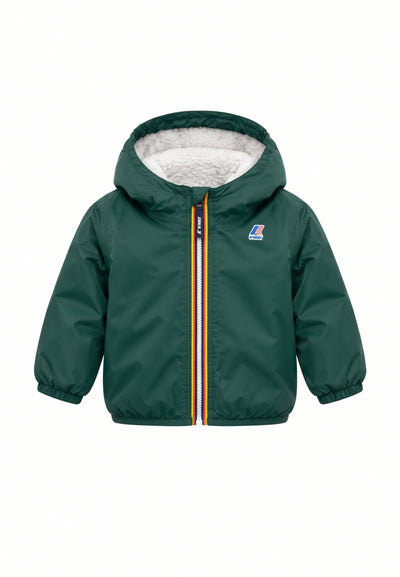 Kway giubbotto verde con cappuccio imbottito per bambino e neonato