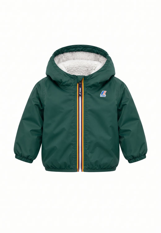 Kway giubbotto verde con cappuccio imbottito per bambino e neonato