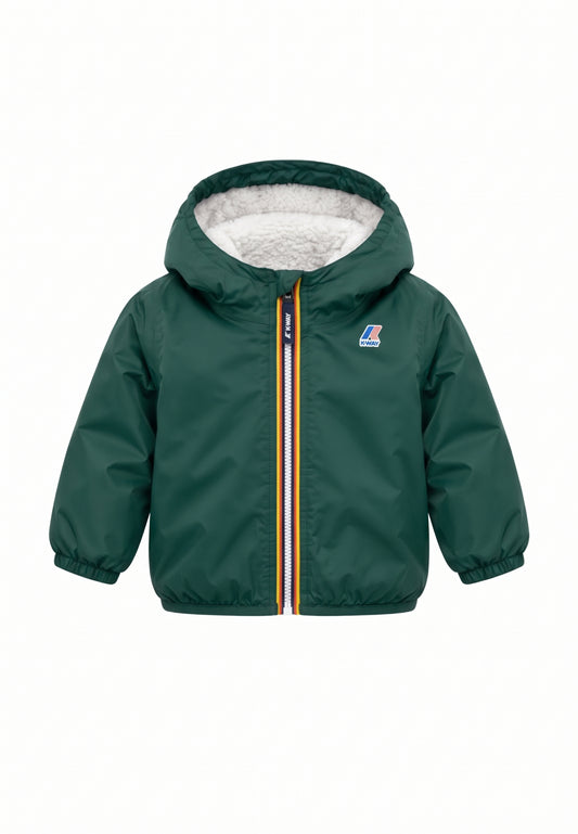 Kway giubbotto verde con cappuccio imbottito per bambino e neonato