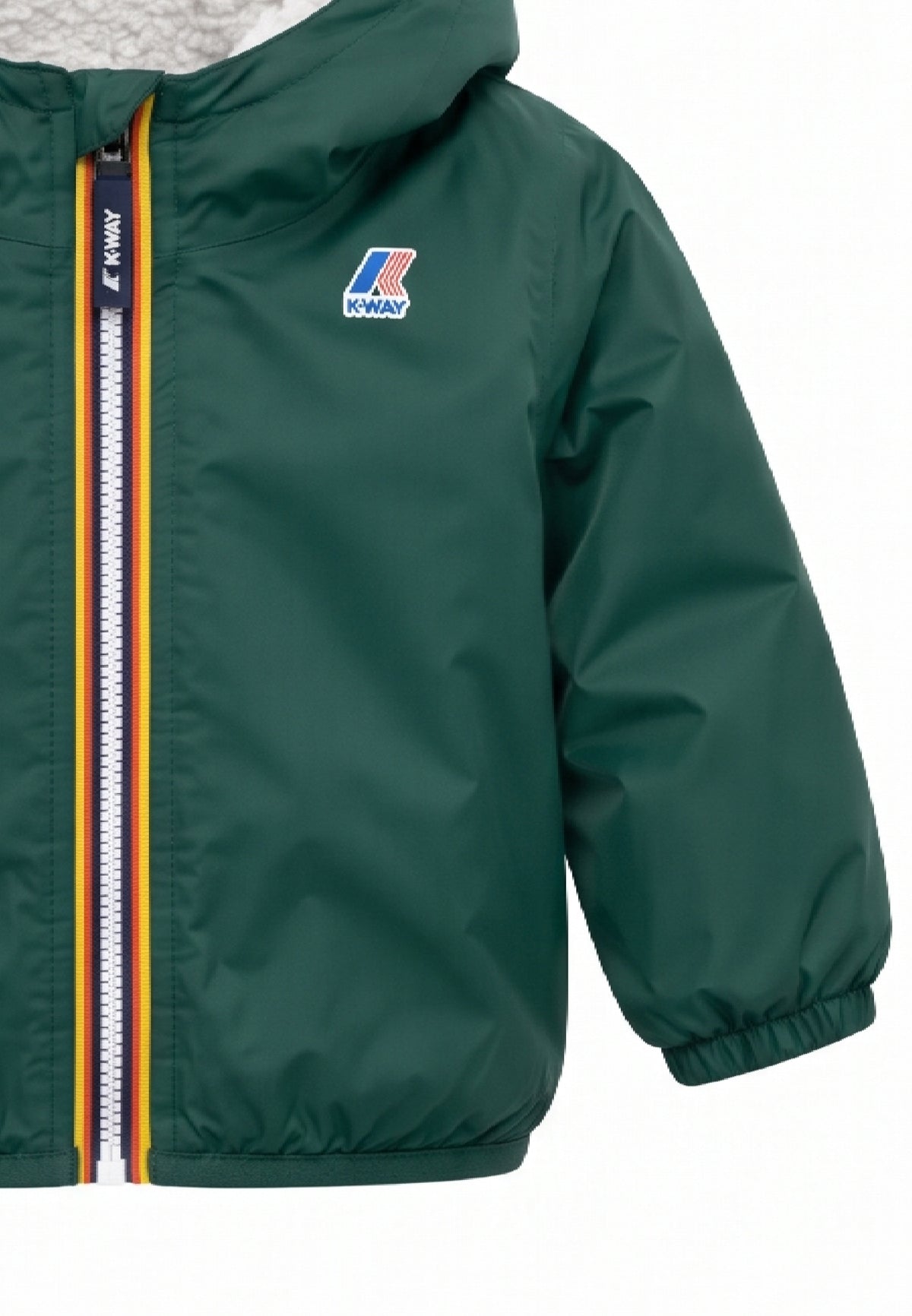 Kway giubbotto verde con cappuccio imbottito per bambino e neonato