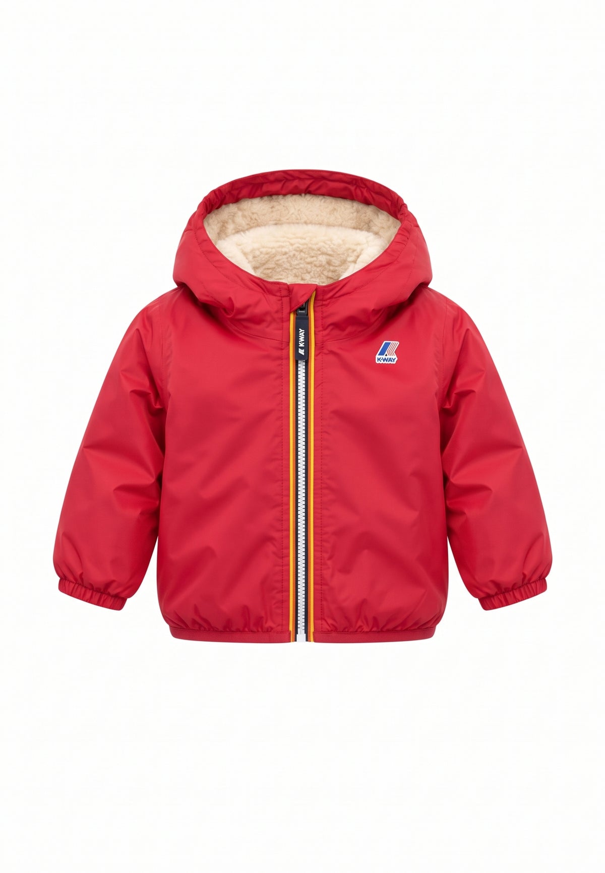 Kway giubbotto rosso con cappuccio imbottito per bambino e neonato
