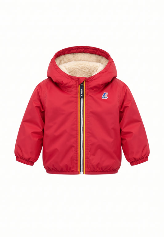 Kway giubbotto rosso con cappuccio imbottito per bambino e neonato