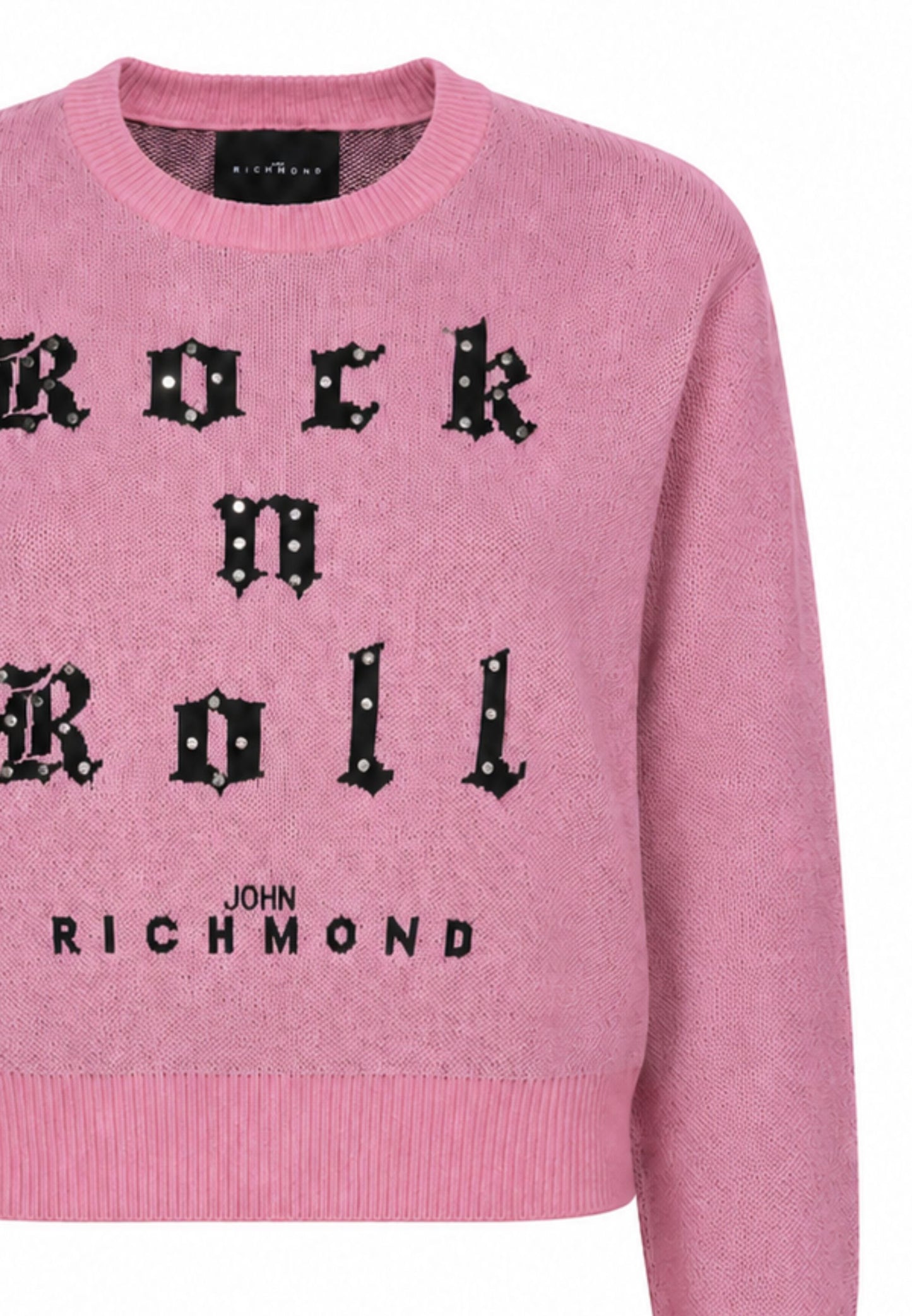 John Richmond maglione rosa crop bambina con scritta e strass Bambine e ragazze rga26061ma.rosa_