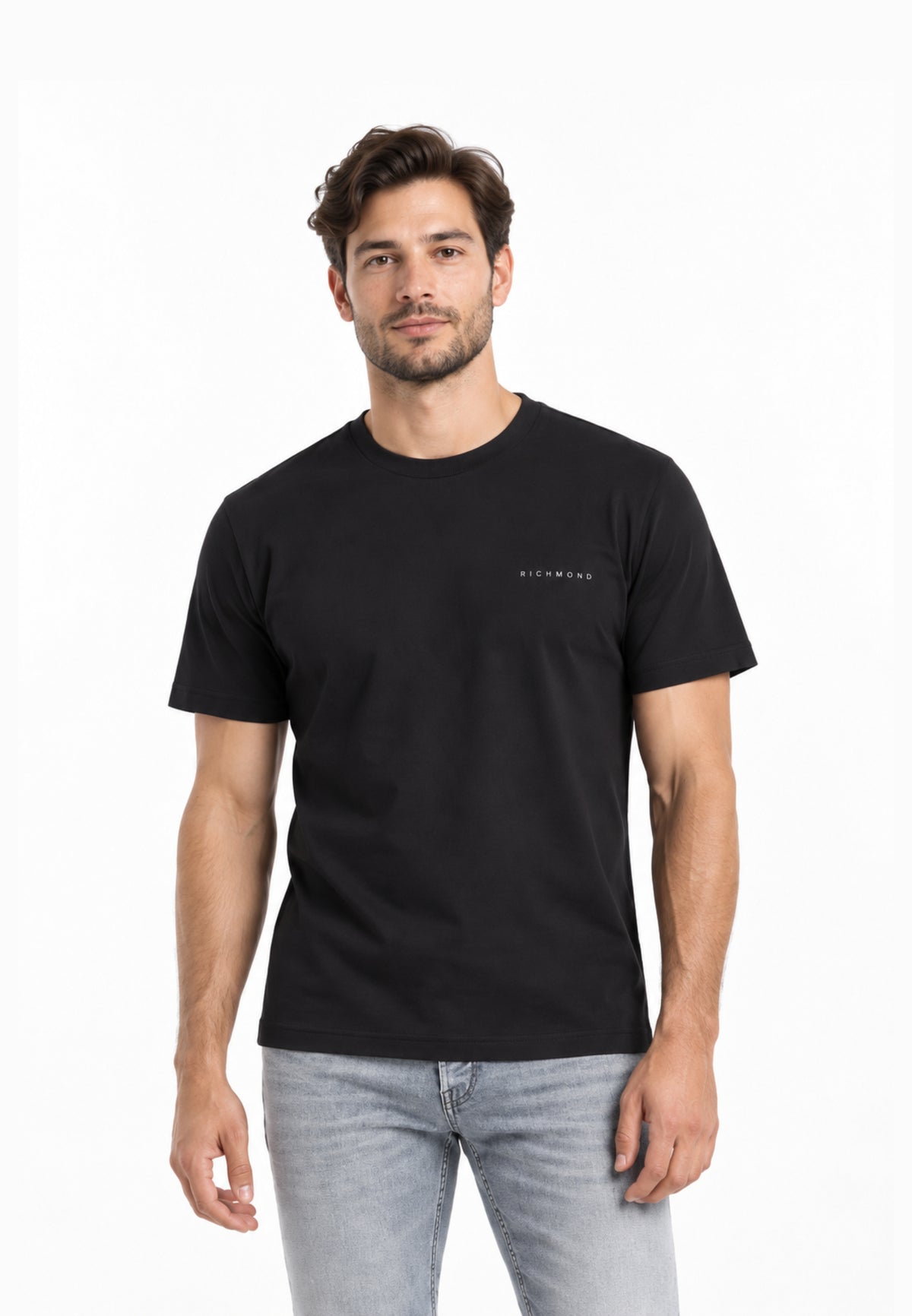 John Richmond T SHIRT NERA A MEZZE MANICHE CON MINI LOGO Uomo UMA26291TS.NE_