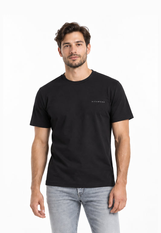 John Richmond T SHIRT NERA A MEZZE MANICHE CON MINI LOGO Uomo UMA26291TS.NE_