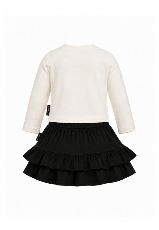 John Richmond Completo t shirt panna a manica lunga e gonna nera a balze Bambine e ragazze ria26134cj.panna_