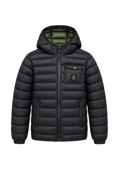 REFRIGIWEAR GIUBBOTTO NERO CON CAPPUCCIO E FODERA A CONTRASTO Bambini e ragazzi R2156CW26.NE_