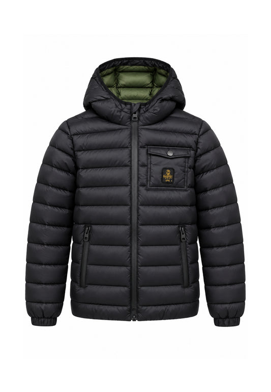 REFRIGIWEAR GIUBBOTTO NERO CON CAPPUCCIO E FODERA A CONTRASTO Bambini e ragazzi R2156CW26.NE_
