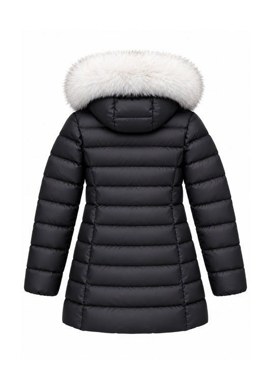 Peuterey GIUBBOTTO NERO LUNGO TRAPUNTATO CON DETTAGLIO PELLICCIA Bambine e ragazze SERIOLA MQN 05 FOX FUR KID.NE_