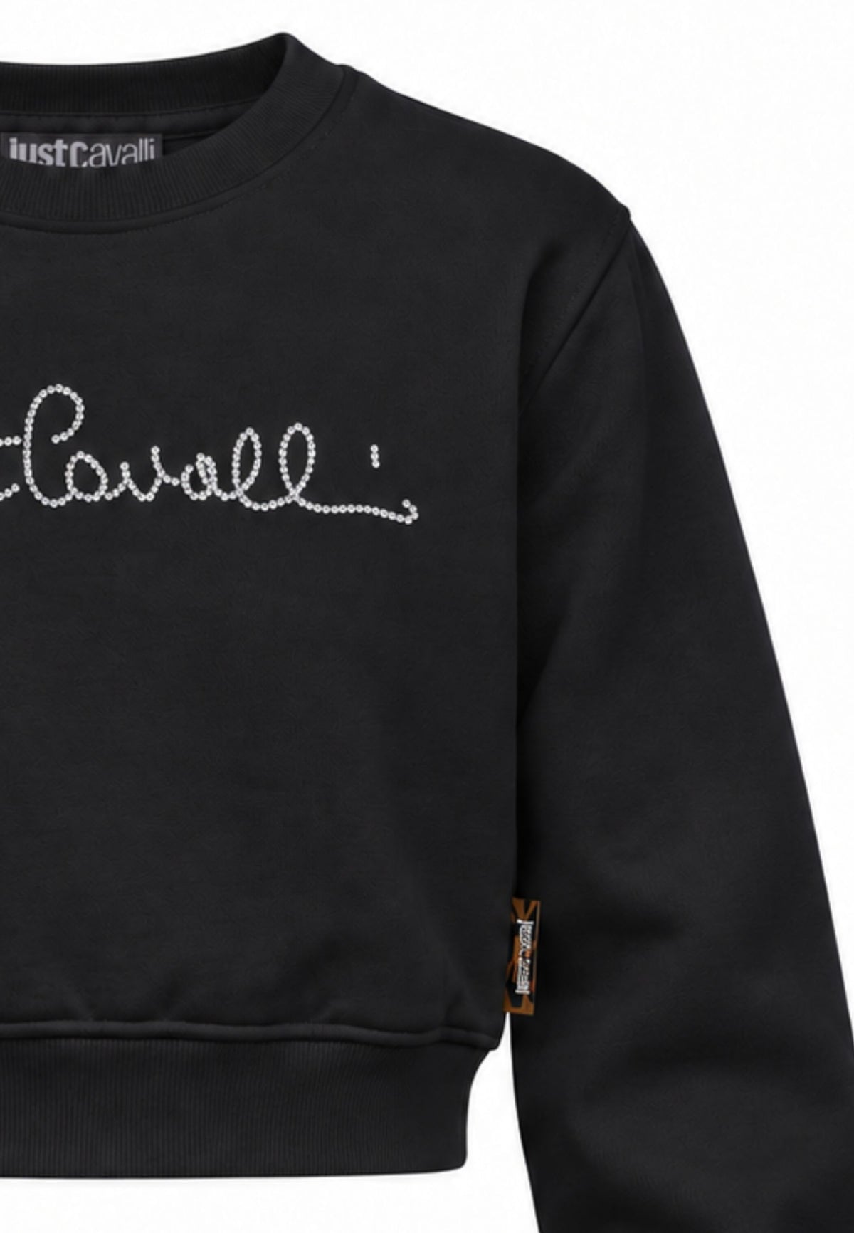 JUST CAVALLI felpa NERA CROP GIROCOLLO CON LOGO DI STRASS Bambine e ragazze jga26176fe.ne_