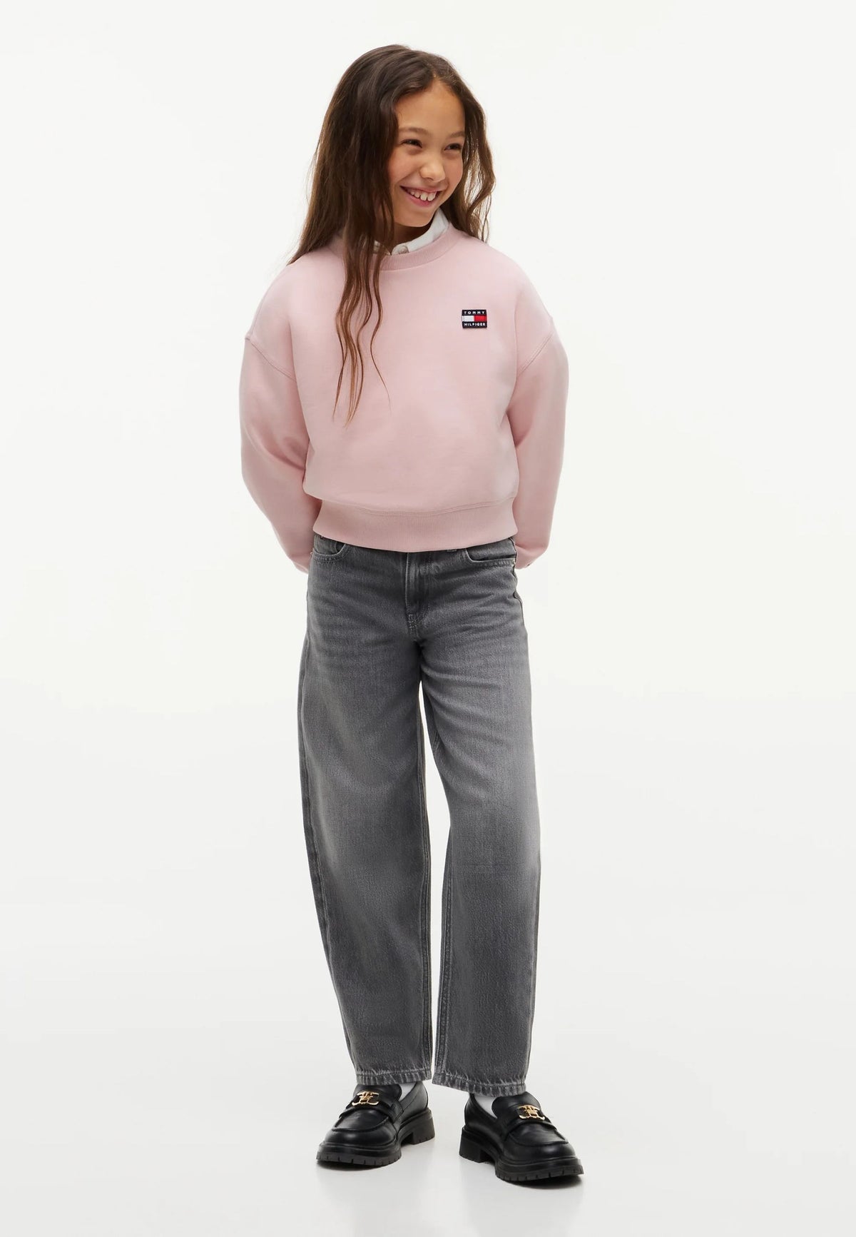 TOMMY HILFIGER FELPA ROSA A GIROCOLLO MINI LOGO BANDIERA Bambine e ragazze KG0KG09567TGQ.ROSA_