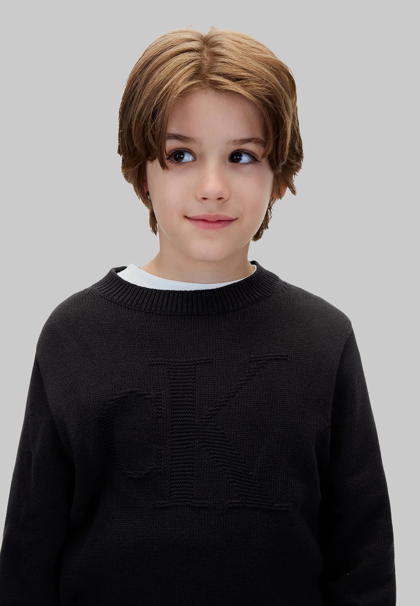 CALVIN KLEIN maglioncino NERO CON LOGO CK TONO SU TONO Bambini e ragazzi lvckfjf048bbeh.ne_