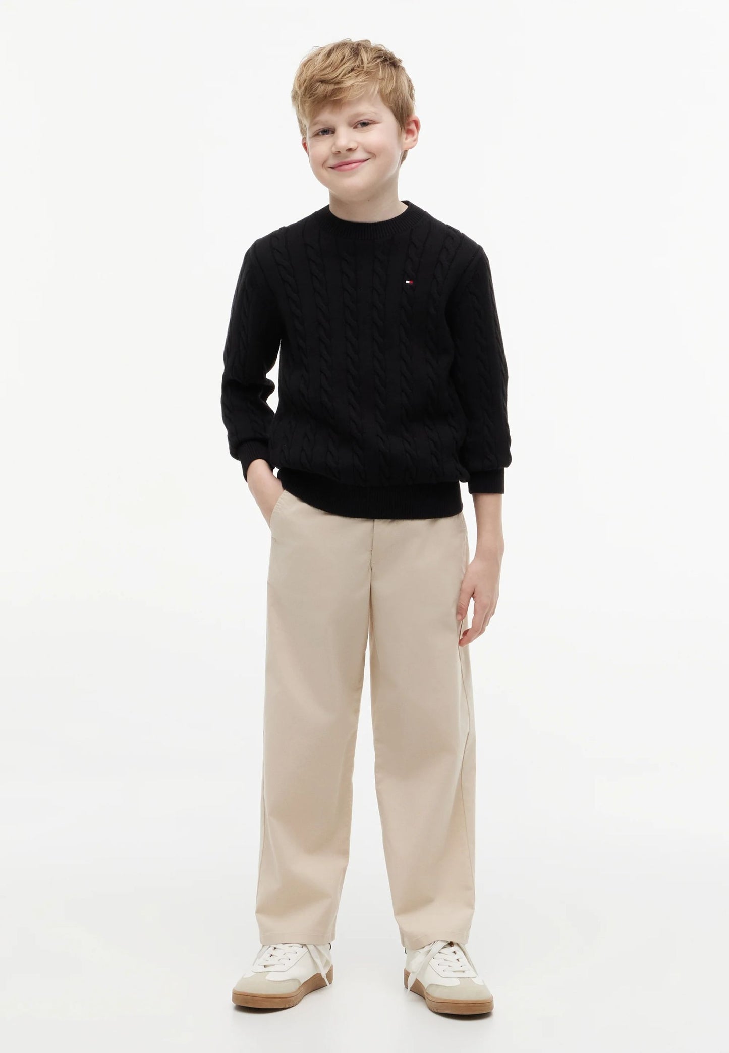 TOMMY HILFIGER maglione nero intrecciato logo piccolo Bambini e ragazzi KB0KB09753BDS_
