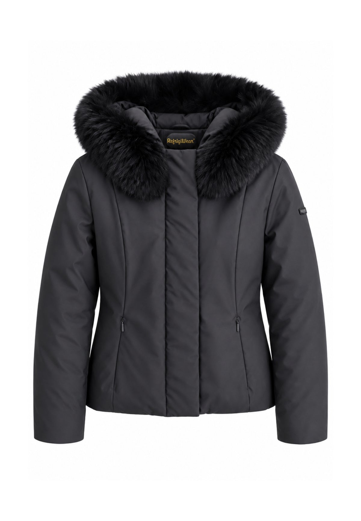 REFRIGIWEAR GIUBBOTTO NERO CORTO CON PELLICCIA E CAPPUCCIO Donna SHORT LADY TECH FUR JACKET.NE_