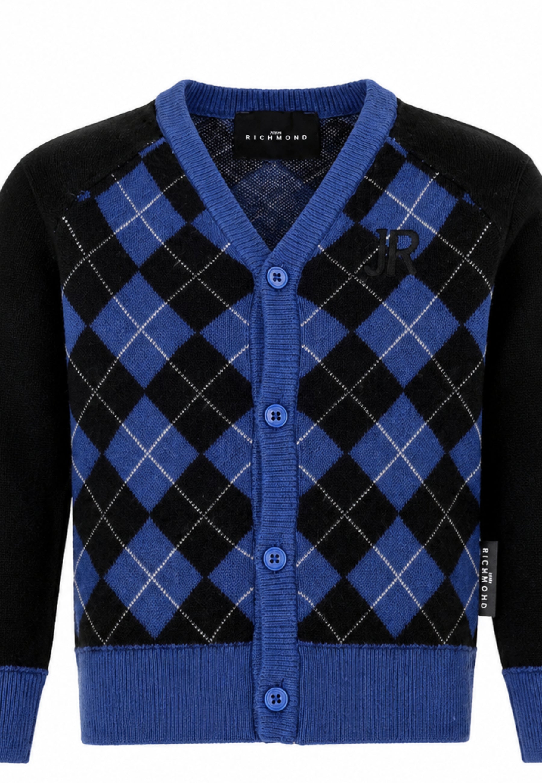 John Richmond Cardigan ROYAL A QUADRI CON MANICHE A CONTRASTO Bambini e ragazzi ria26114cd.royal_
