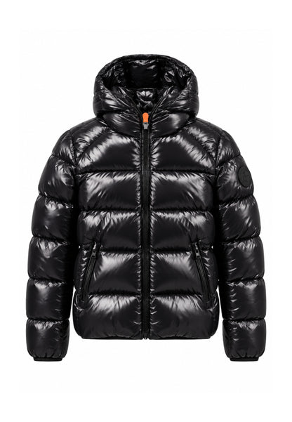Save the Duck GIUBBOTTO NERO LUCIDO INVERNALE CON CAPPUCCIO Bambini e ragazzi 11-J31280B.NE_