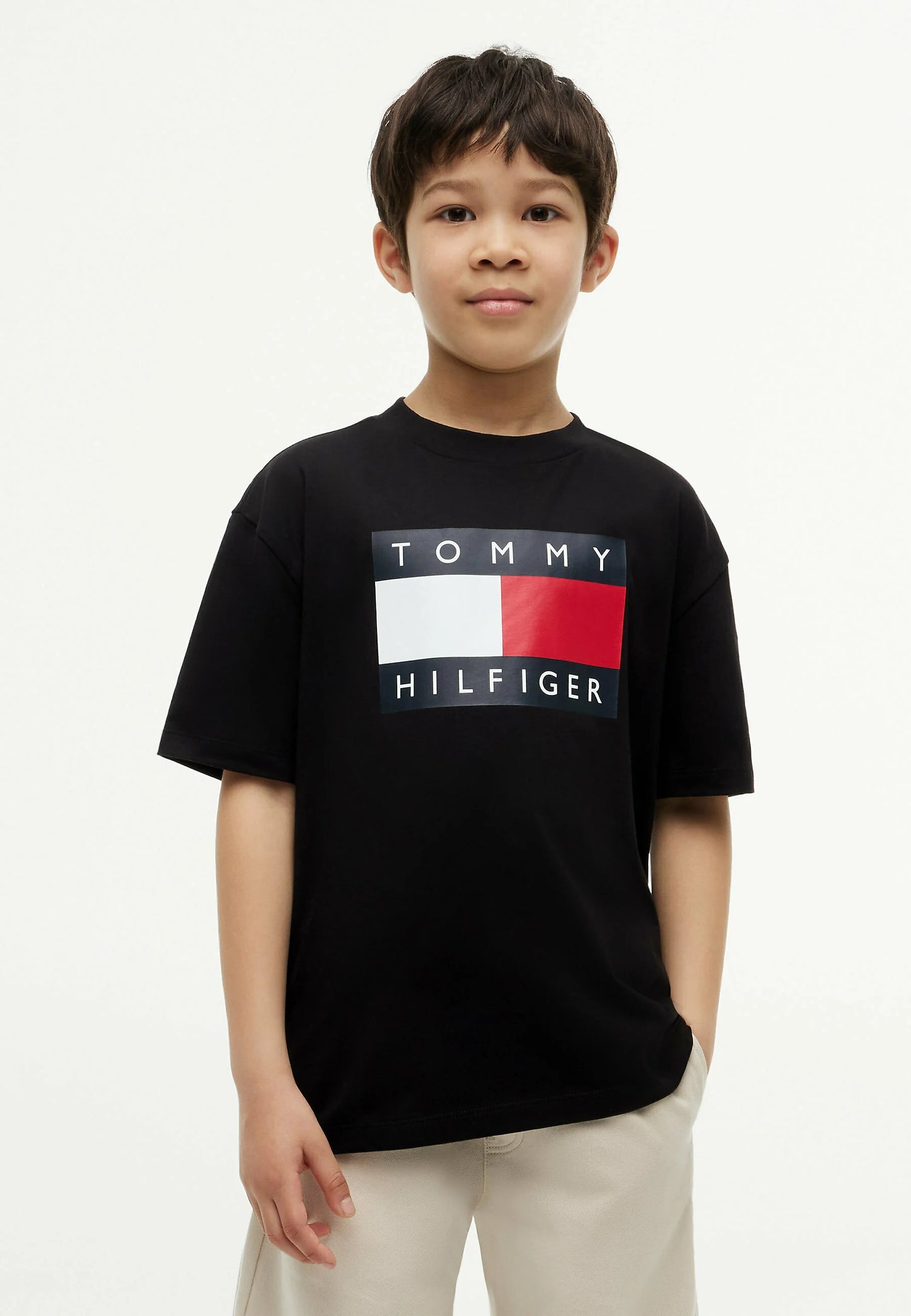 TOMMY HILFIGER TSHIRT NERA LOGO BANDIERA MANICHE CORTE Bambini e ragazzi KB0KB10340BDS_