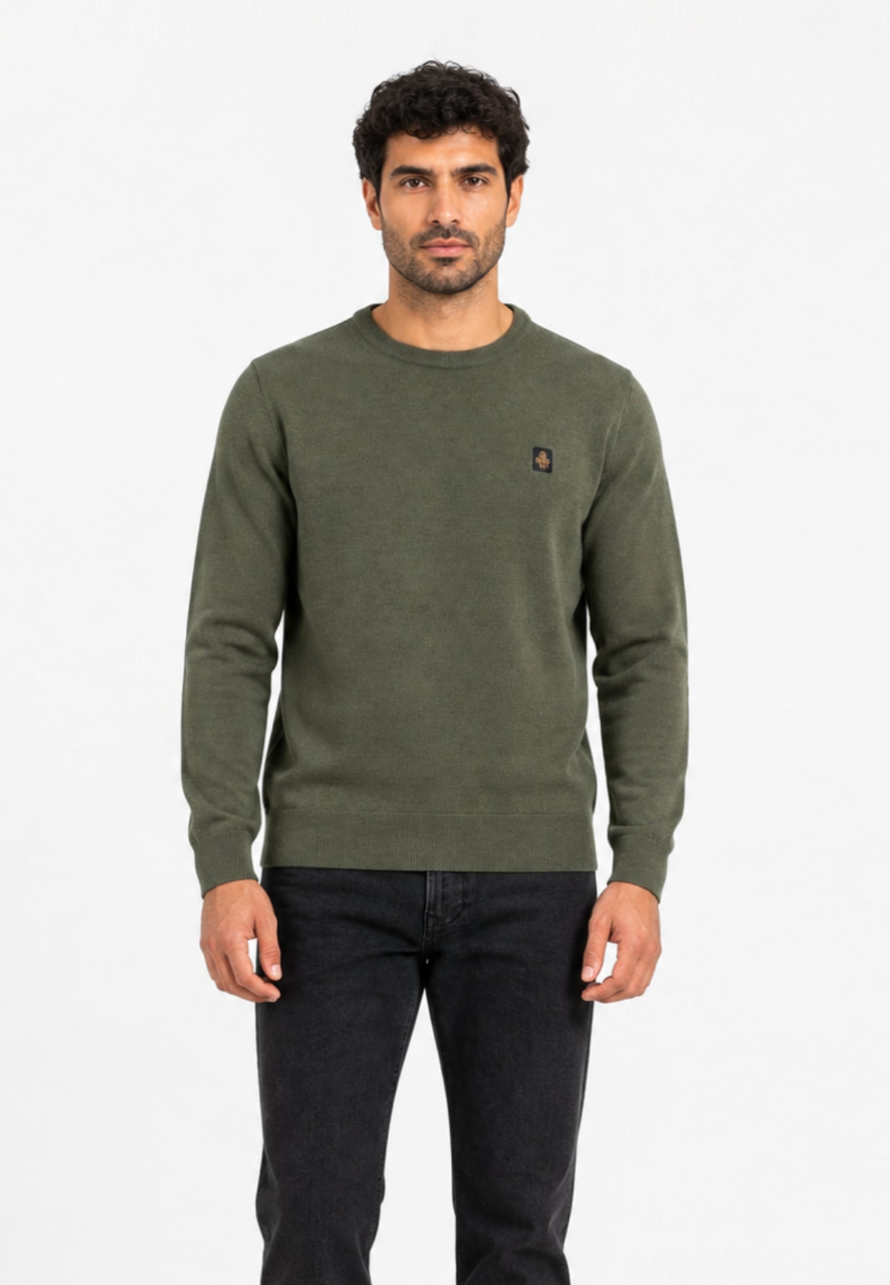 REFRIGIWEAR MAGLIONE NERO IN LANA SAGOMATO CON MINI LOGO RICAMATO Uomo BENNET PULLOVER.VERDE_