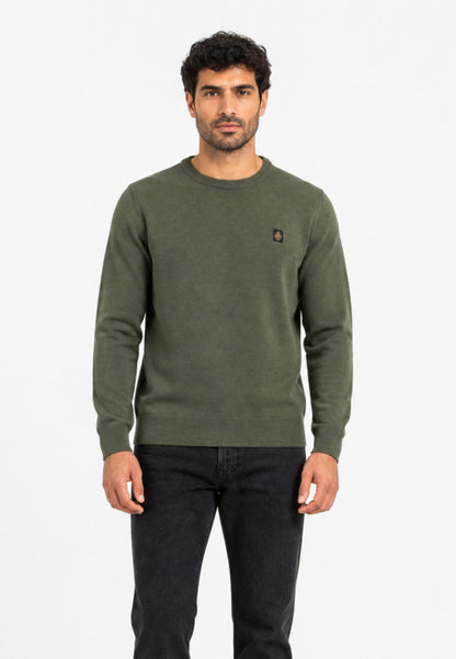 REFRIGIWEAR MAGLIONE NERO IN LANA SAGOMATO CON MINI LOGO RICAMATO Uomo BENNET PULLOVER.VERDE_