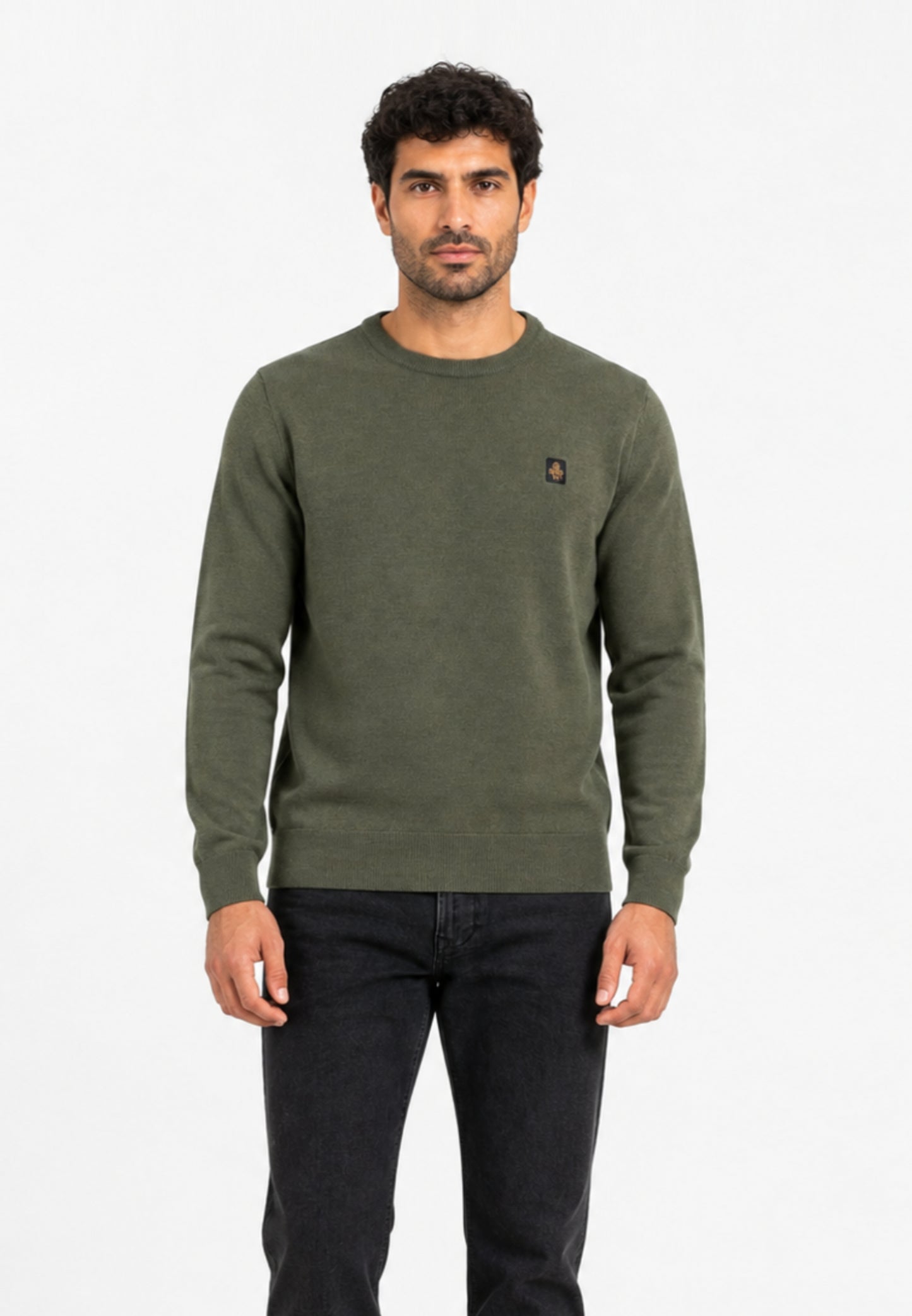 REFRIGIWEAR MAGLIONE NERO IN LANA SAGOMATO CON MINI LOGO RICAMATO Uomo BENNET PULLOVER.VERDE_