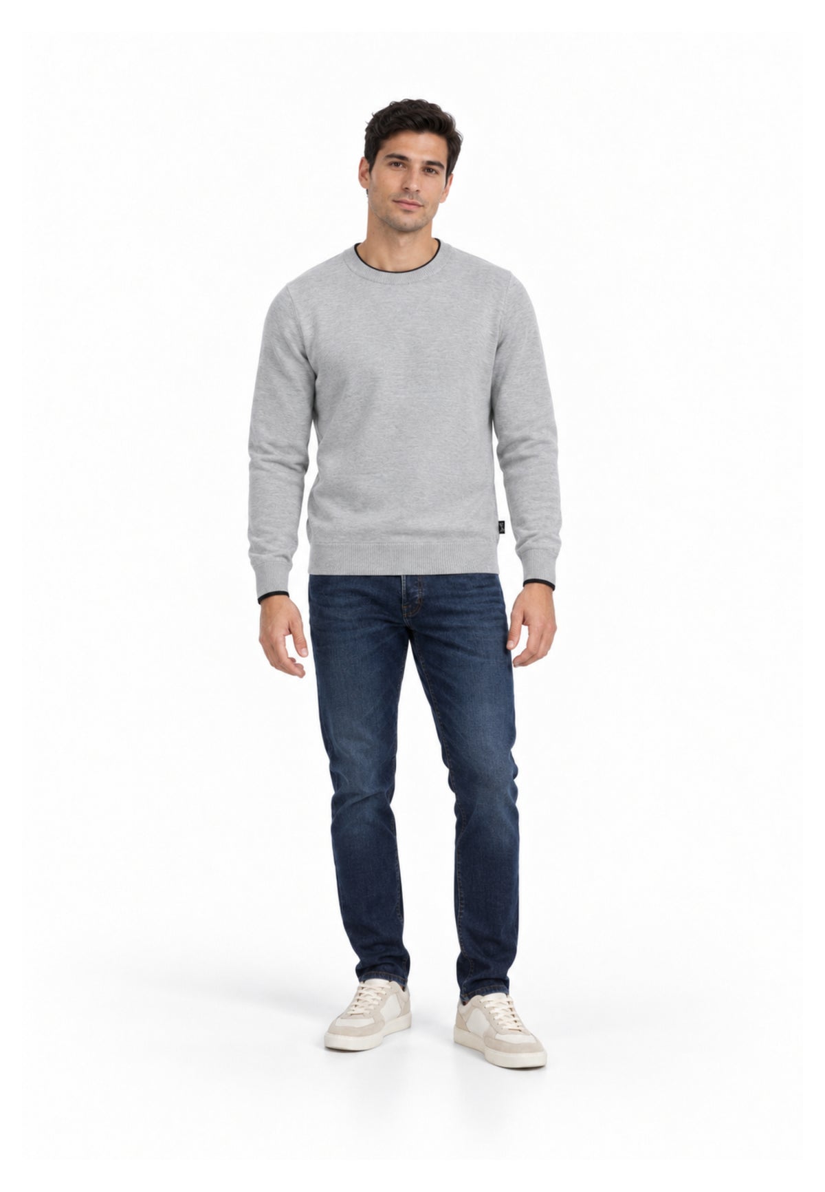 John Richmond MAGLIONE GRIGIO CON ORLI A CONTRASTO NERI Uomo UMA26271MA.GRIG_