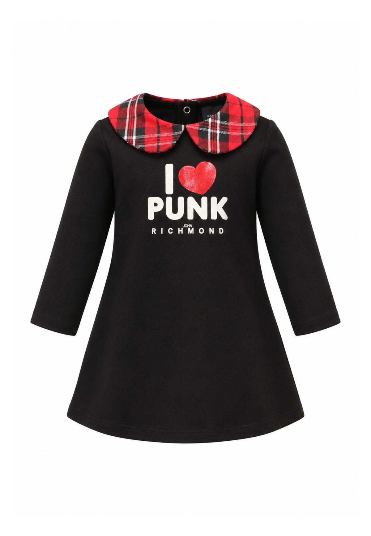 John Richmond VESTITINO NERO CON COLLETTO TARTAN E MOTTO CENTRALE Bambine e ragazze RIA26081VE.NE_