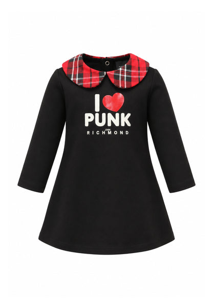 John Richmond VESTITINO NERO CON COLLETTO TARTAN E MOTTO CENTRALE Bambine e ragazze RIA26081VE.NE_