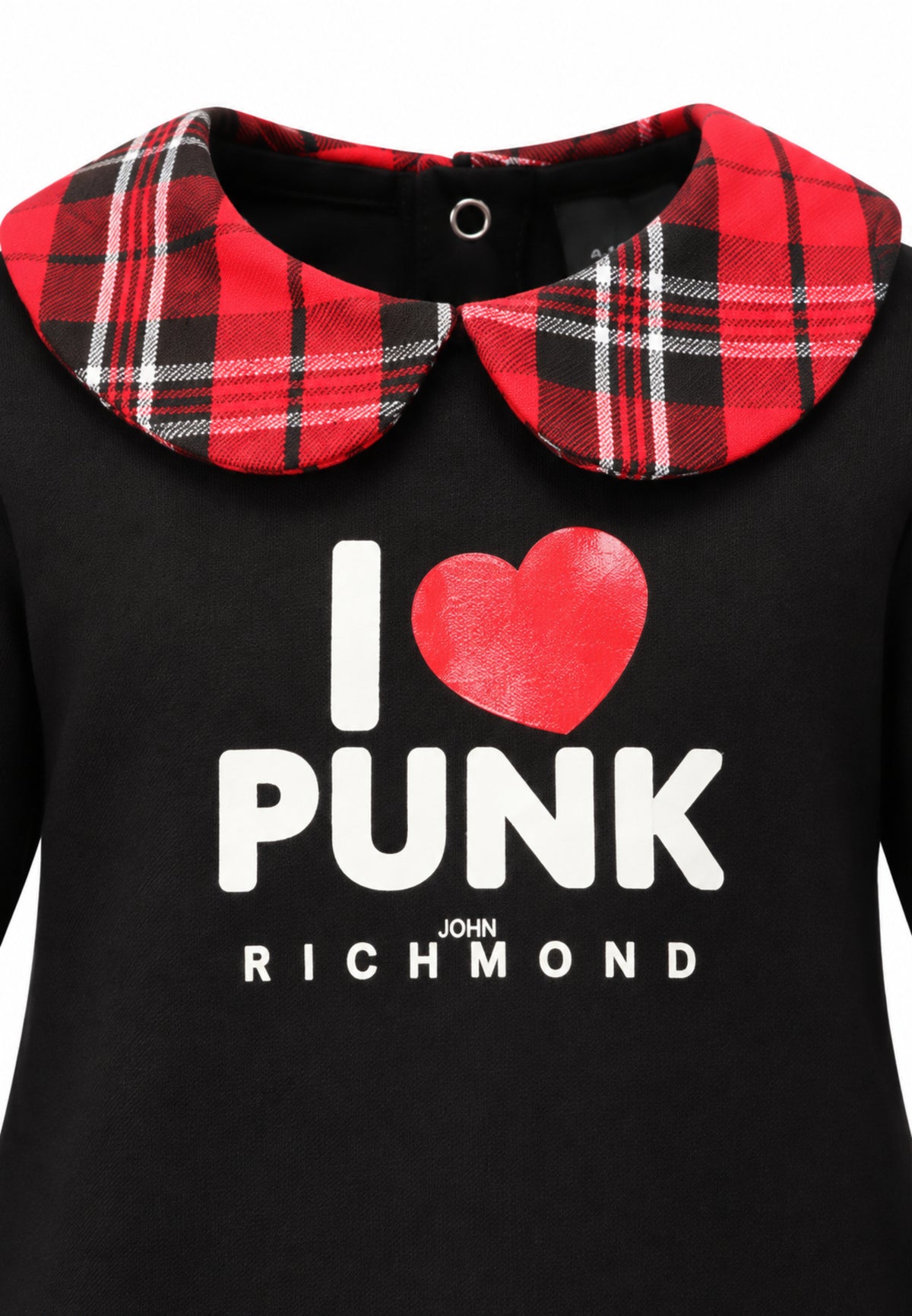 John Richmond VESTITINO NERO CON COLLETTO TARTAN E MOTTO CENTRALE Bambine e ragazze RIA26081VE.NE_