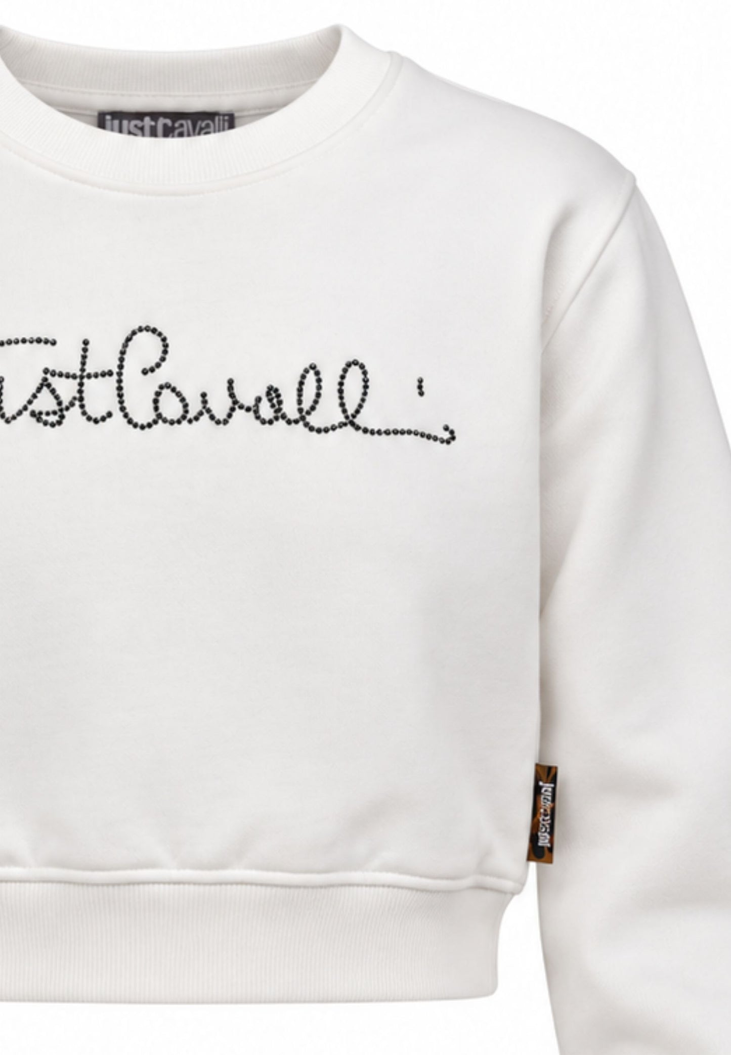 JUST CAVALLI felpa BIANCA CROP GIROCOLLO CON LOGO DI STRASS Bambine e ragazze jga26176fe.bia_
