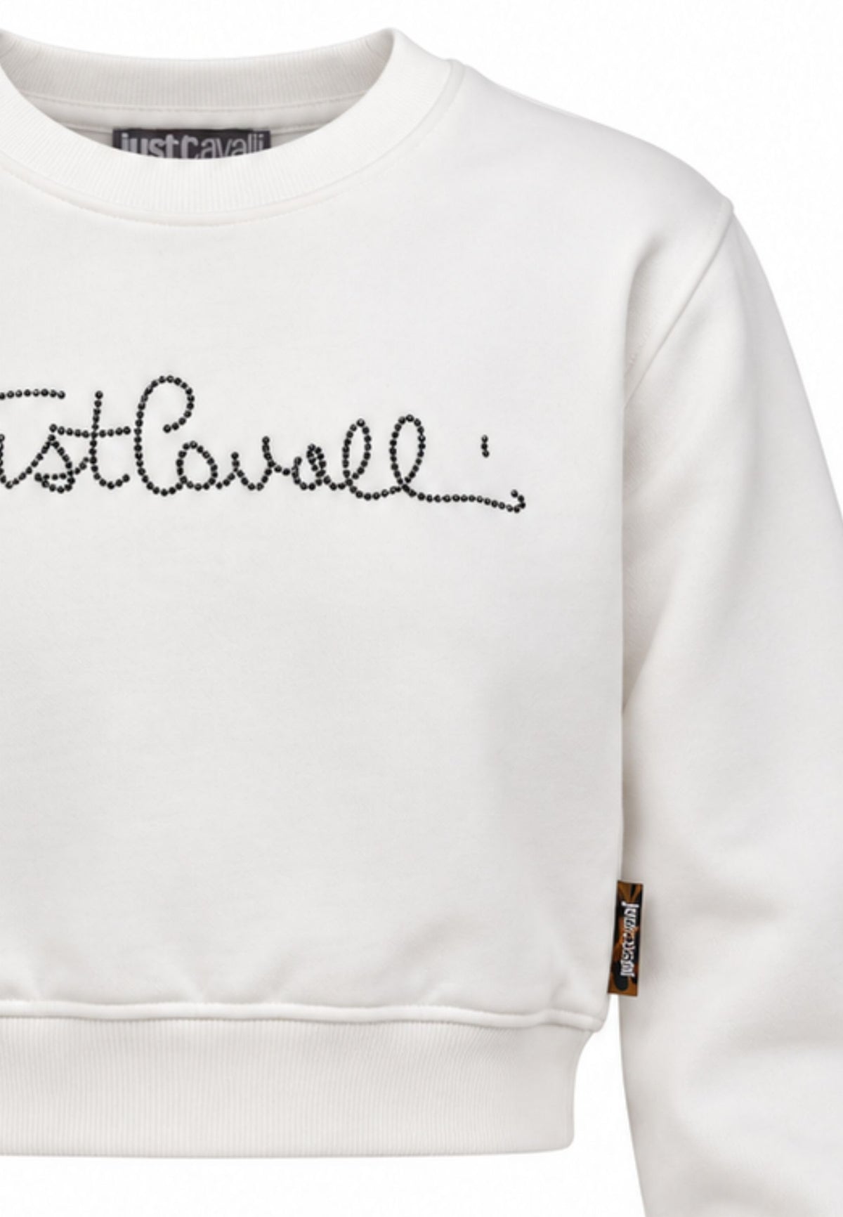 JUST CAVALLI felpa BIANCA CROP GIROCOLLO CON LOGO DI STRASS Bambine e ragazze jga26176fe.bia_