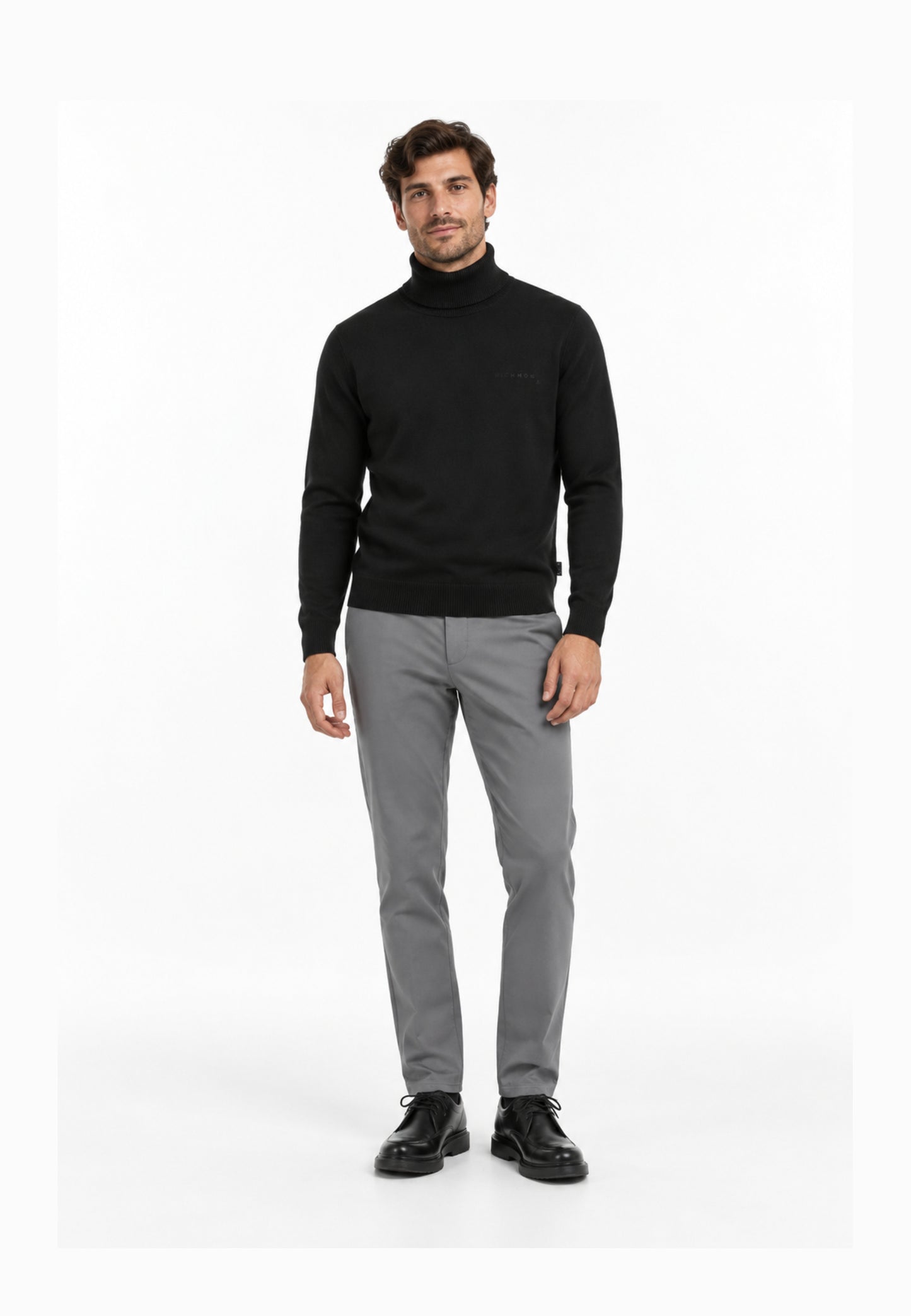 John Richmond LUPETTO NERO SAGOMATO CON LOGO RICAMATO Uomo UMA26168LU.NE_