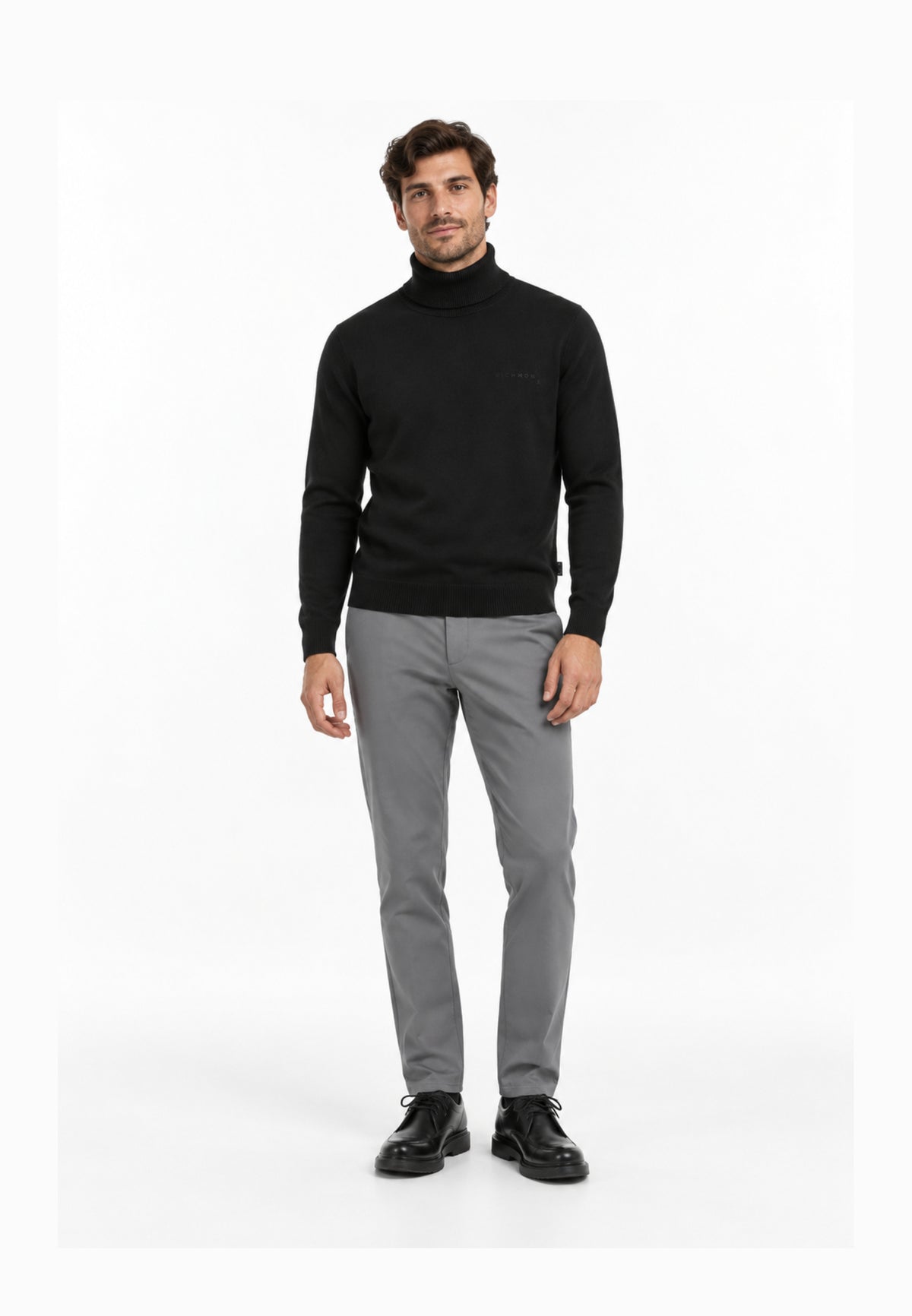 John Richmond LUPETTO NERO SAGOMATO CON LOGO RICAMATO Uomo UMA26168LU.NE_