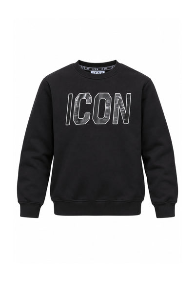 ICON FELPA nera girocollo con maxi logo in ecopelle Bambini e ragazzi ibsw001356.ne_
