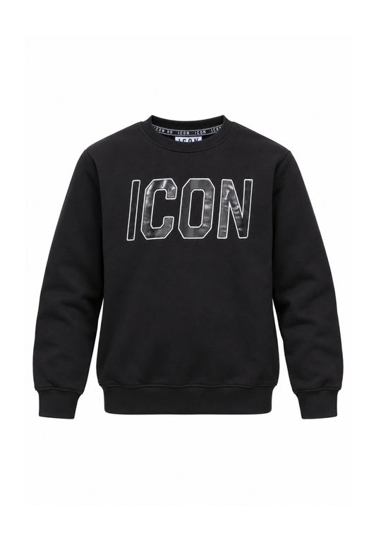ICON FELPA nera girocollo con maxi logo in ecopelle Bambini e ragazzi ibsw001356.ne_